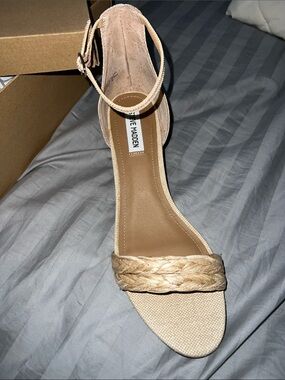 Steve Madden Beige Braided Ankle-Strap Heel